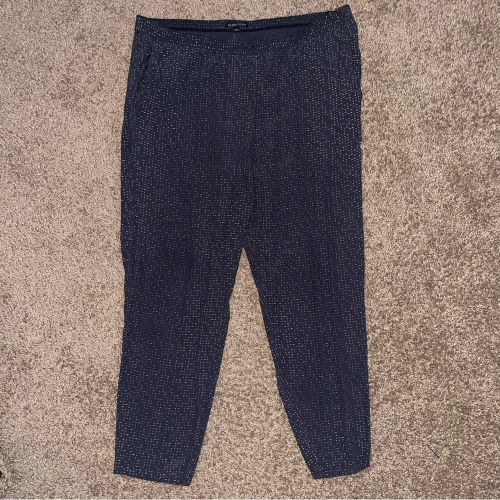 Eileen Fisher Black Stretch Pull on Patterned Pants Large